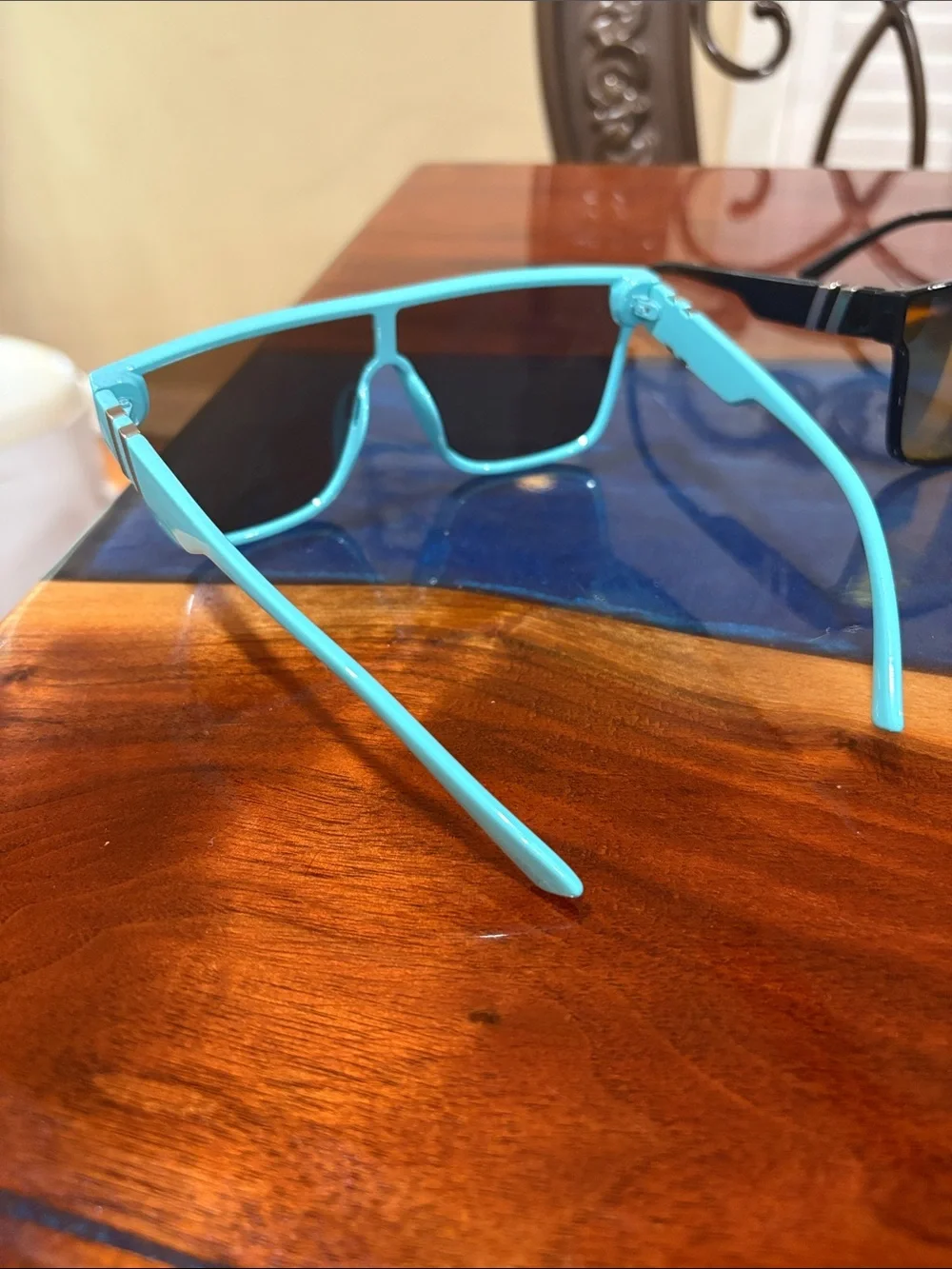 Blue and Black Shield Sunglasses - Sport Mirrored Lenses